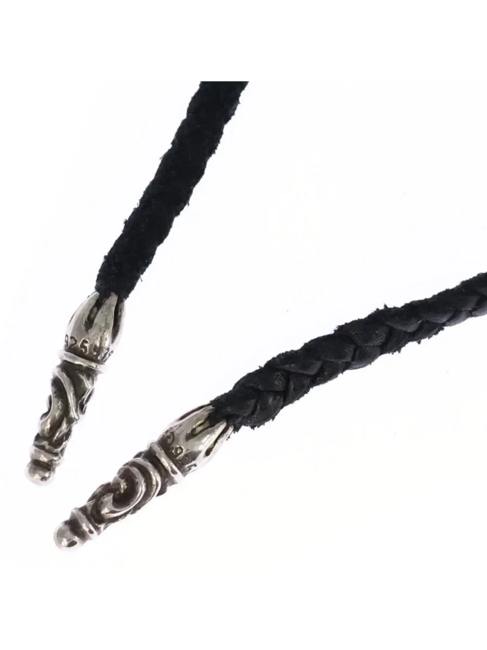 Chrome Hearts Leather Braid Scroll Blade Necklace Black Silver